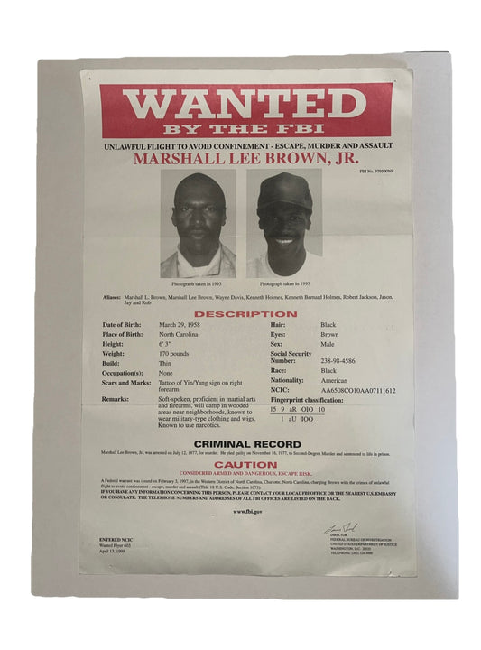 Marshall Lee Brown, Jr. FBI Wanted Poster 1999